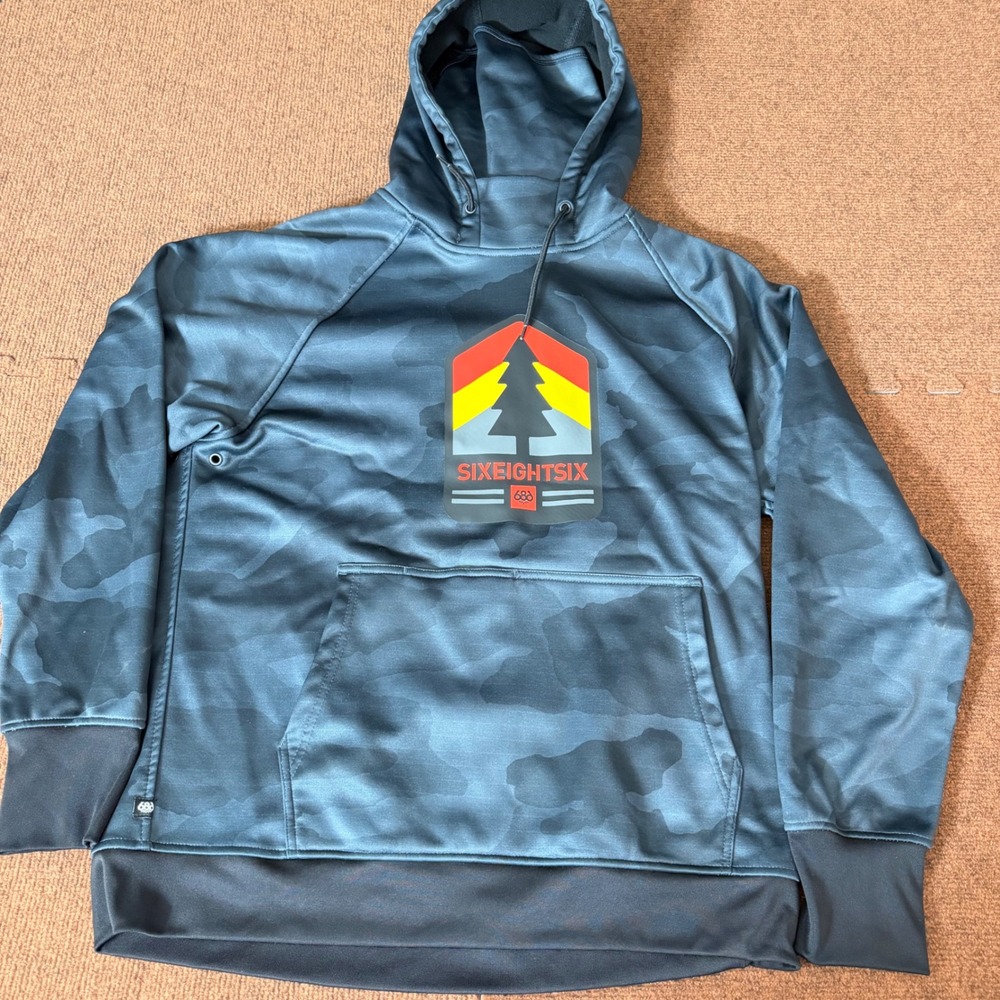 686 Mens Knockout Bonded Fleece Hoodie DWR Camo Grey Black Pullover Large A+